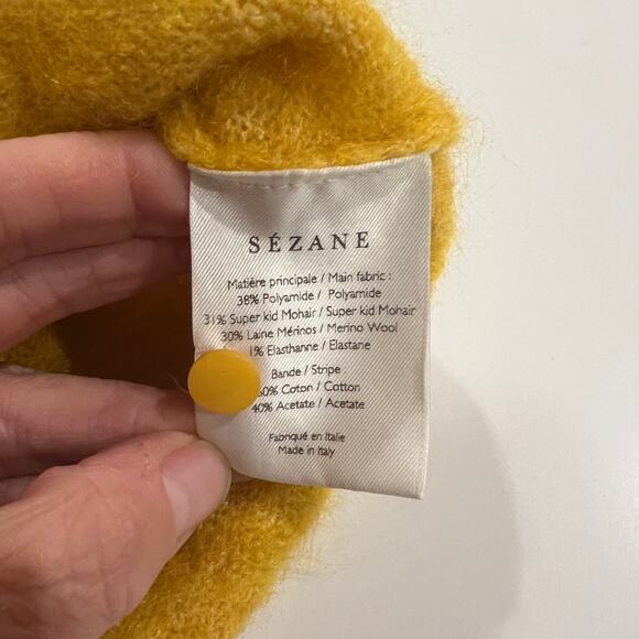 Sézane Paco sweater angora blend button back shirt sleeve yellow gold medium - Picture 7 of 13